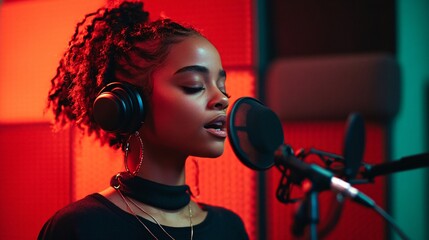Singer Practicing Vocal Warm Ups in Recording Studio Environment