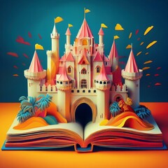 fairy tale castle, fairy tale castle,magic book with wand