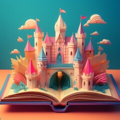 fairy tale castle, fairy tale castle,magic book with wand