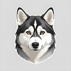 Illustration drawing portrait of a grey huskey head in front view on light background (isolated).