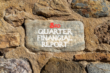 3rd quarter financial report symbol. Concept words 3rd quarter financial report on beautiful grey stone. Beautiful stone wall background. Business 3rd quarter financial report concept. Copy space.