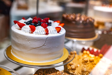 Cakes put out for sale in a confectionery shop