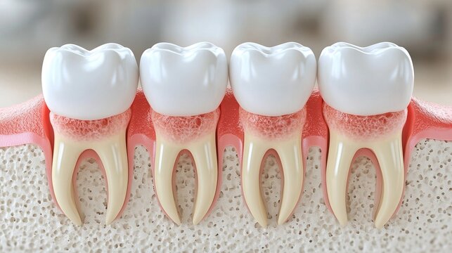 Gum Disease Stages 3D Dental Model Showing Tooth Bone Loss