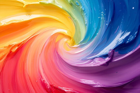 A rainbow swirl of paint with a rainbow color