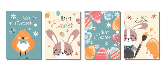 A set of festive spring Easter templates for postcards, backgrounds, banners, posters, covers. Vector design.