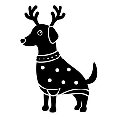 Dog wearing reindeer antlers and a Christmas sweater