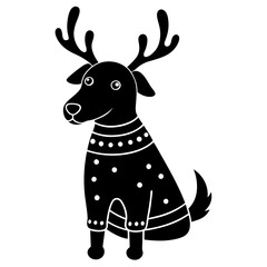 Fototapeta premium Dog wearing reindeer antlers and a Christmas sweater