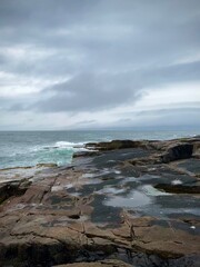 Blue and brown tones on the moody coast (Acadia National Park, Maine, USA)