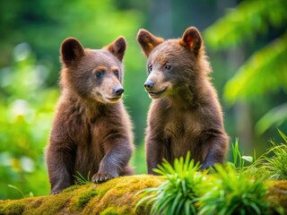 Obraz premium Adorable Cinnamon Black Bear Cubs Playing - Wildlife Photography - Cute Baby Bears