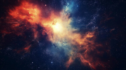 Naklejka premium Cosmic Collision, Nebula Explosion in Deep Space. Concept of creation, destruction, and the vastness of the universe.