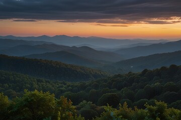 Fototapeta premium Cinemagraph time lapse Blue Ridge Mountains North Carolina sunrise in Asheville
