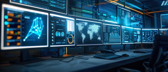 Obraz premium High-Quality Network Operations Center Image: Ideal for Tech Websites and Presentations