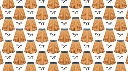 Fototapeta premium Mustard Yellow A-Line Skirt Repeat Pattern: Digital Illustration. AI Generated
