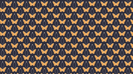 Orange Butterfly Repeat Pattern: A Dark Textile Design. AI Generated