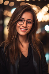 Obraz premium Confident young woman with glasses portrait Generative AI