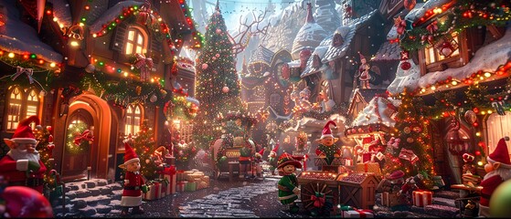 Fototapeta premium High-Quality Photo of a Vibrant Christmas Workshop: Perfect for Holiday Greetings, Festive Decorations, and Winter Holiday-themed Designs