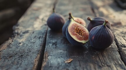 Fresh figs close-up on old wood