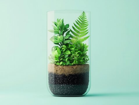 Ecosystem section, humidity cycle driven by plant life, 3D illustration