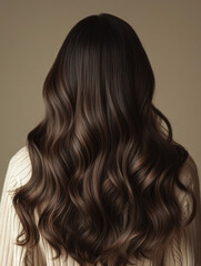 Fototapeta premium Beautiful wavy dark hair woman. Back of girl with Healthy hair.