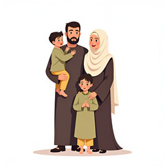 Obraz premium Muslim family cartoon illustration
