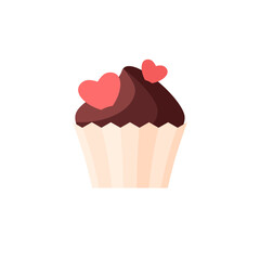 Chocolate Cupcake for Happy Valentine's Day, isolated flat illustration in transparent background