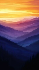 Obraz premium Serene sunrise over misty mountain range. Nature-inspired digital palettes