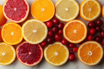 A vibrant arrangement of citrus fruits, showcasing their colors and textures.