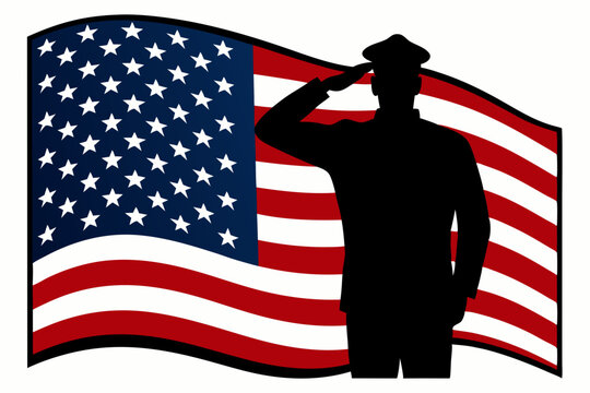 recommend clip art: Soldier Saluting American Flag Silhouette Vector Clipart ,military or police salute silhouette with usa flag, Soldier saluting USA flag. vector.
