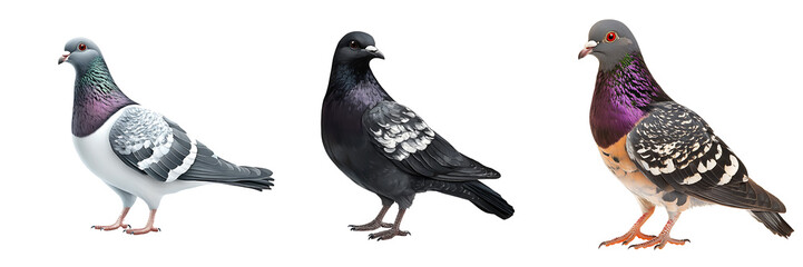 Fototapeta premium Set of a pigeon, isolated on a transparent background.