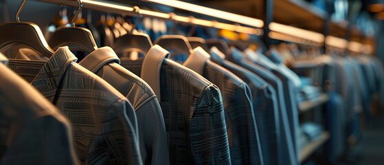 Obraz premium Professional Dry Cleaning Facility Showcasing Clean Clothing on Hangers