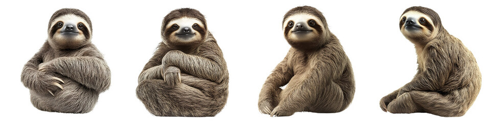 Fototapeta premium Set of a sloth, isolated on a transparent background.