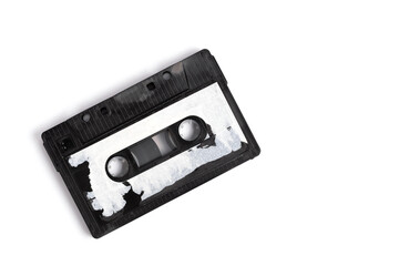 Obraz premium Old vintage audio cassette on white background.
