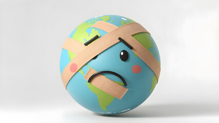 Earth with bandages.Earth Day campaign,Global warming symbol. 3D illustration.world Earth day and environment day.Changing Climate. Global warming. damaged Earth.