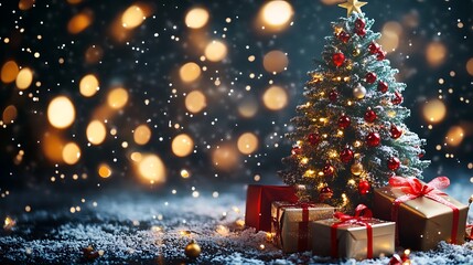 Christmas tree and gift box pattern with festive colors