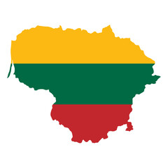 Lithuania outline of map on background of national flag
