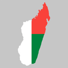 Madagascar outline of map on background of national flag