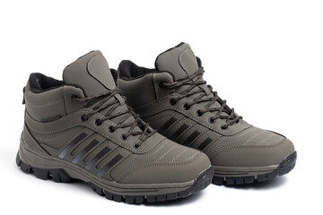 Men winter boots on white background.
