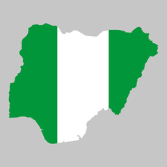 Nigeria outline of map on background of national flag