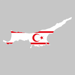 Northern Cyprus outline of map on background of national flag