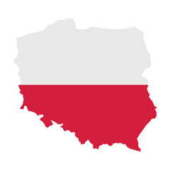 Poland outline of map on background of national flag