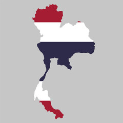 Thailand outline of map on background of national flag