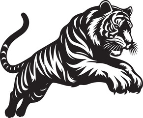 A tiger leaping forward claws extended vector silhouette