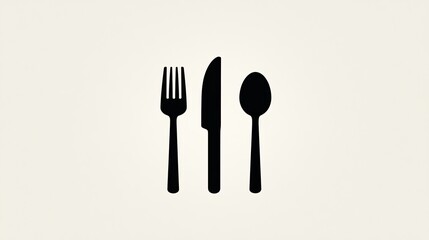 Minimalistic cutlery logo featuring fork, knife, and spoon in black on light background
