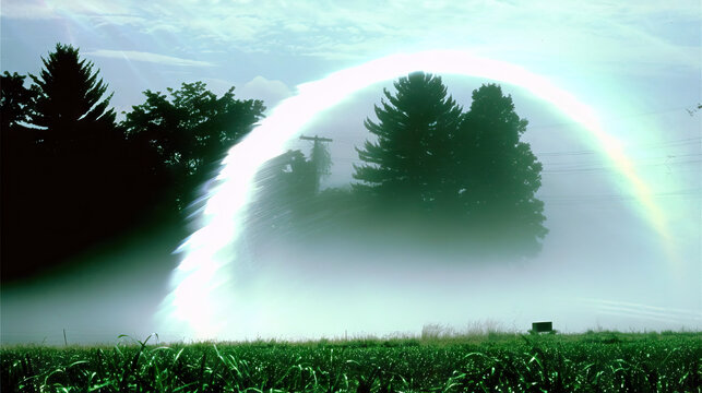 Fogbow: The Pale Bow of Light in Foggy Conditions - Imagine a scene where a fogbow forms, with a pale bow of light appearing in foggy conditions, similar to a rainbow but with softer colors