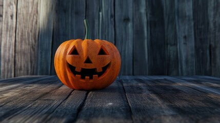 Smiling Jack-o'-Lantern on a Wooden Table