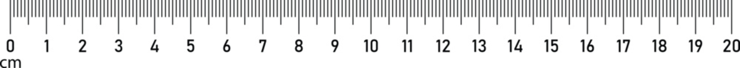 Horizontal measuring chart with 20 centimeters markup. Editable Stroke. Ruler scale with numbers. Length measurement math. Vector illustration