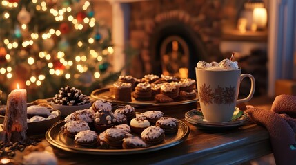 Cozy New Year's Evening with Cookies and Hot Drink