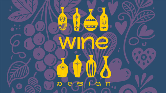 Elegant wine design with golden bottle illustrations and vibrant floral patterns, blending retro and modern styles for stylish menus and event posters.