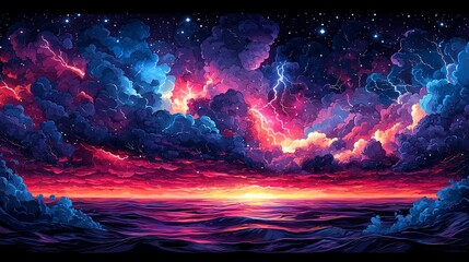 Fototapeta premium Chaotic stormy sky with dark clouds and vibrant colors at sunset