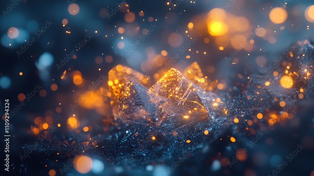 Wall mural frosty patterns with ice crystals and glowing lights
